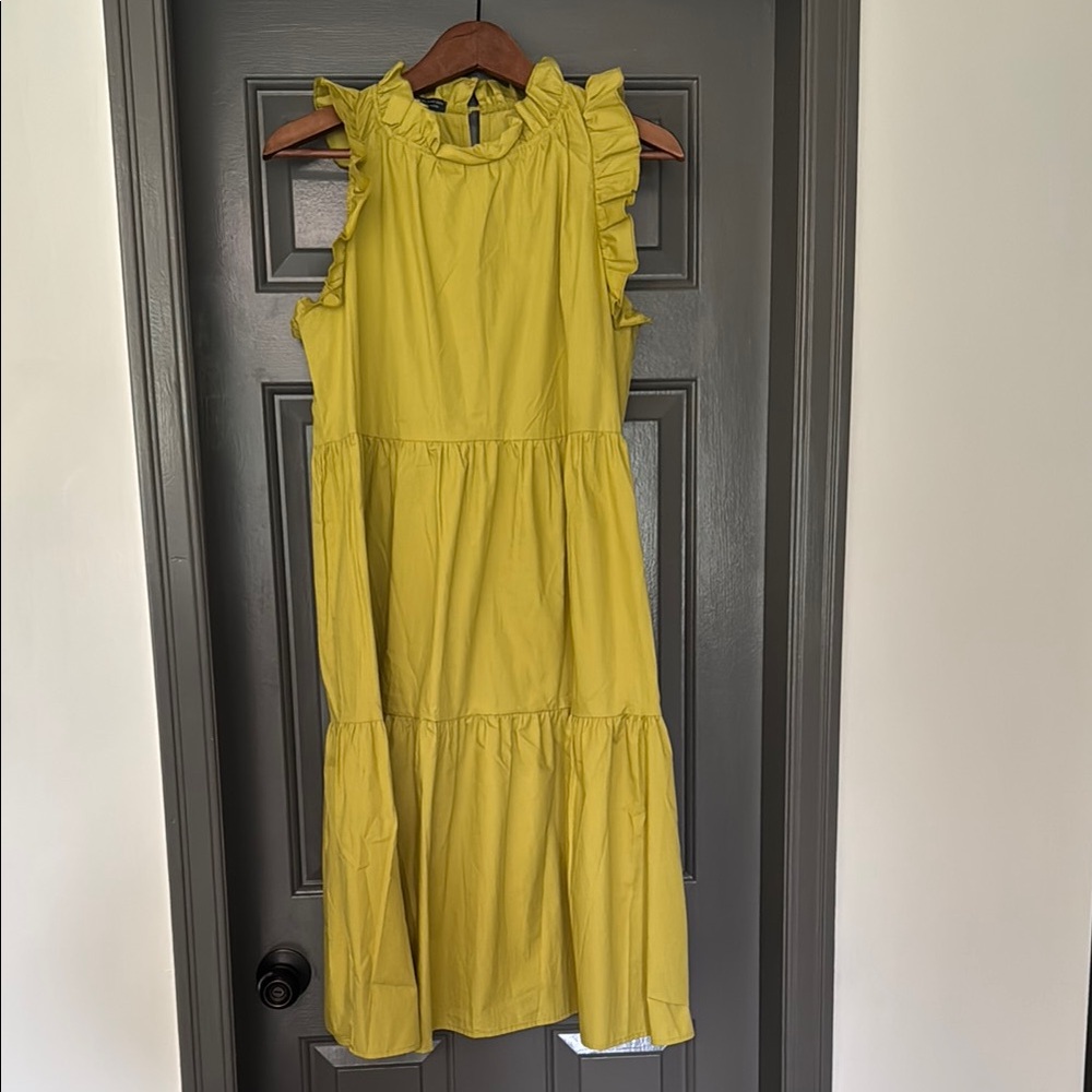Mustard green Ruffle Dress with or without Belt